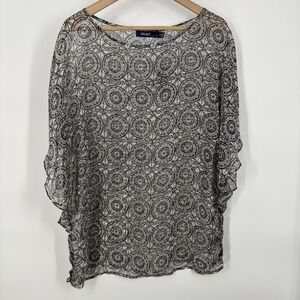 Elloqui Womens Semi Sheer Top 14/16 Ruffle Dolman Sleeve Beach Resort Cruise